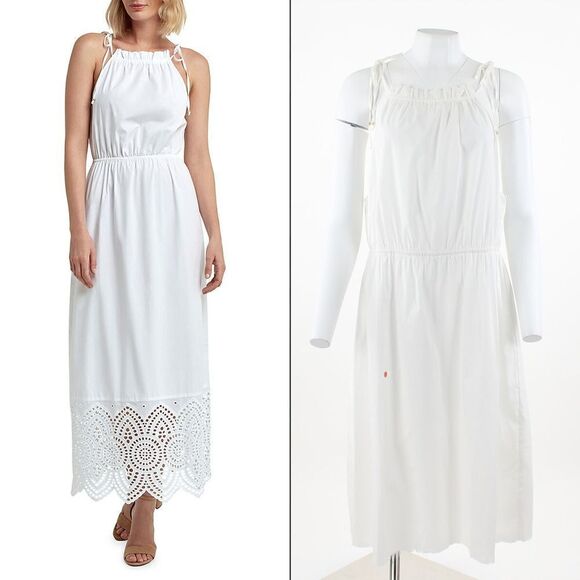 H Halston Womens Sleeveless Ruched-Neck White - Picture 1 of 6